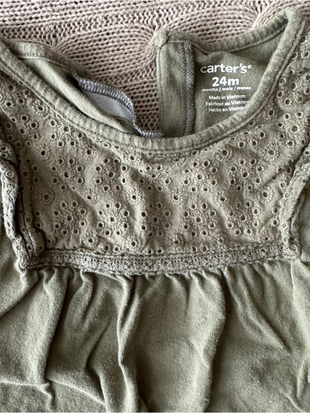 EUC Carter's 4pc Mix’n’Match Bundle, Olive Green & Pink Eyelet & Stripes, 24 Mo